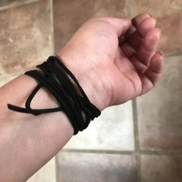 Tie Wrap Horse Bit Silver Bracelet Cuff Yoga Boho Cowboy Vegan Faux Leather - Picture 4 of 4